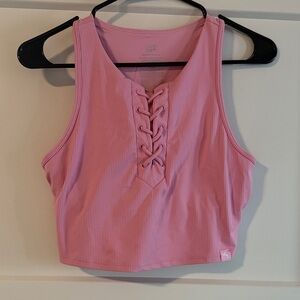 Pink Lace-Up Crop Top